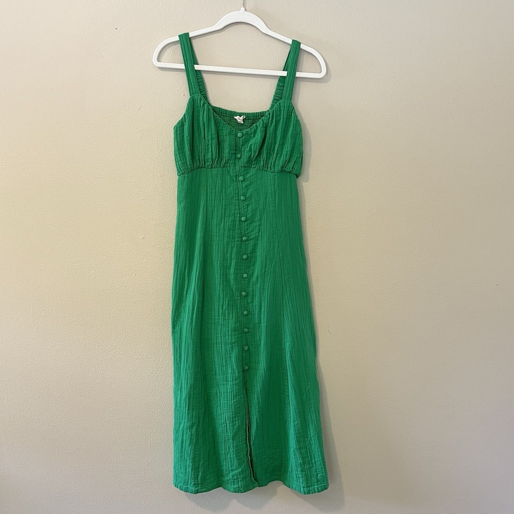 Women's Dress L Kelly Green Sim & Sam Midi 100 Cotton Preppy Bright Double Gauze